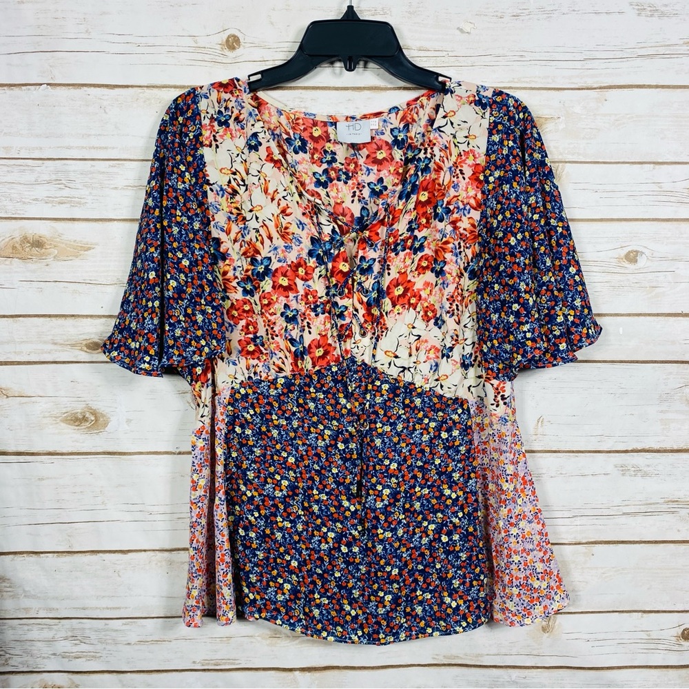 Anthropology HD in Paris Women’s Multicolor Short sleeve Floral Blouse Size 12